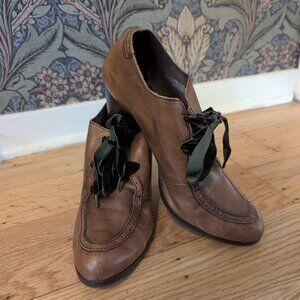 Born Brown Leather Lace Up Block Heel Ankle Booties Shoes, Size 10